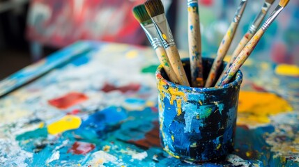Obraz premium isolated, white, pencil, red, color, brush, pen, art, drawing, paint, green, glass, brushes, blue, wood, school, colorful, cup, pens, black, yellow, tool, objects