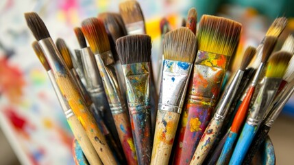 Obraz premium isolated, white, pencil, red, color, brush, pen, art, drawing, paint, green, glass, brushes, blue, wood, school, colorful, cup, pens, black, yellow, tool, objects