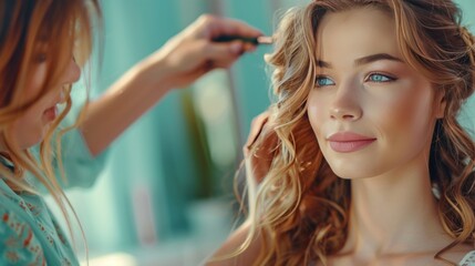 Fototapeta premium Blonde woman getting her hair done by a stylist.