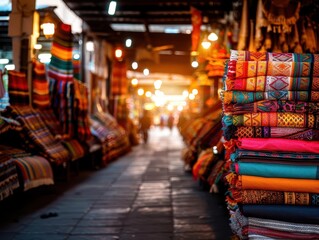 Fototapeta premium Local market with a diverse array of goods and bustling shoppers, creating a lively and vibrant scene, Cultural, Bright hues, Photography