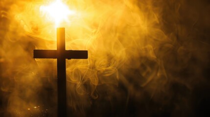 Fototapeta premium Sunlight background behind a Christian cross.