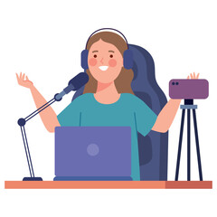 Fototapeta premium live streamer woman broadcasting online