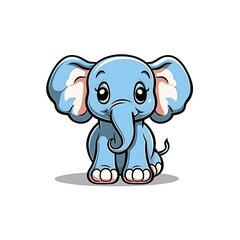 Fototapeta premium Cute Blue Cartoon Elephant Sitting on White Background