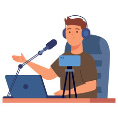 Fototapeta premium streamer man with webcam