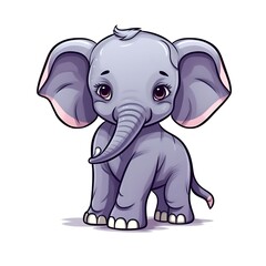 Obraz premium Cartoon Baby Elephant Standing on White Background
