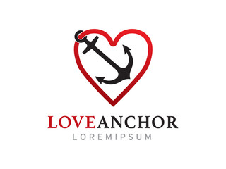 Anchor and love logo symbol or icon template