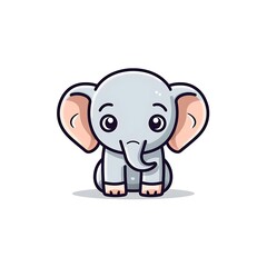 Fototapeta premium Cute Cartoon Baby Elephant Sitting On White Background
