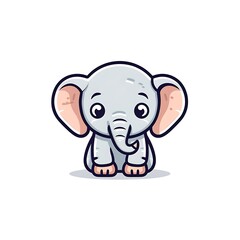 Fototapeta premium Cute Cartoon Baby Elephant Sitting on White Background