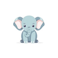 Fototapeta premium Cute Cartoon Elephant Sitting on White Background