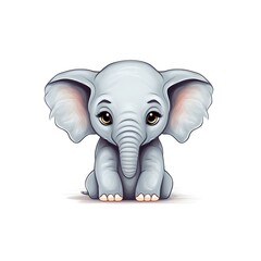 Fototapeta premium Adorable Cartoon Baby Elephant Sitting On White Background