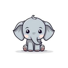 Fototapeta premium Cute Cartoon Baby Elephant Sitting On White Background