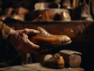 Craftsman Holding Leather Shoe.