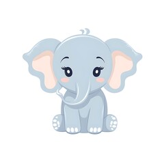 Fototapeta premium Cute Baby Elephant Cartoon Illustration Sitting on White Background
