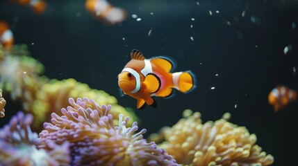 A Vibrant Clownfish Swimming Through a Sea Anemone