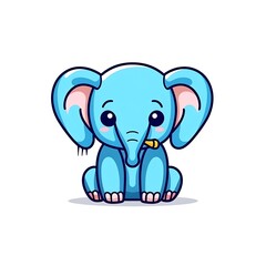 Naklejka premium Cute Blue Elephant Cartoon Sitting With Pink Ears