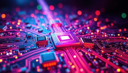 Obraz premium Abstract Circuit Board with Glowing Lights.