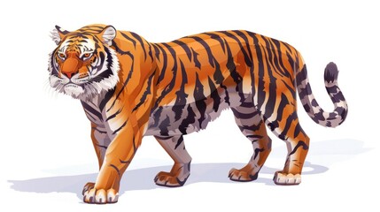 Obraz premium A Tiger with Orange and Black Stripes Stands on a White Background