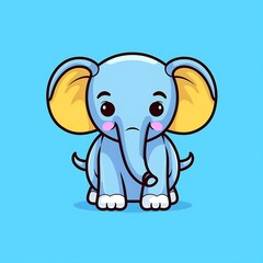 Fototapeta premium Cute Blue Elephant Cartoon Illustration With Big Yellow Ears