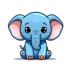 Fototapeta premium Cute Blue Baby Elephant Sitting on White Background