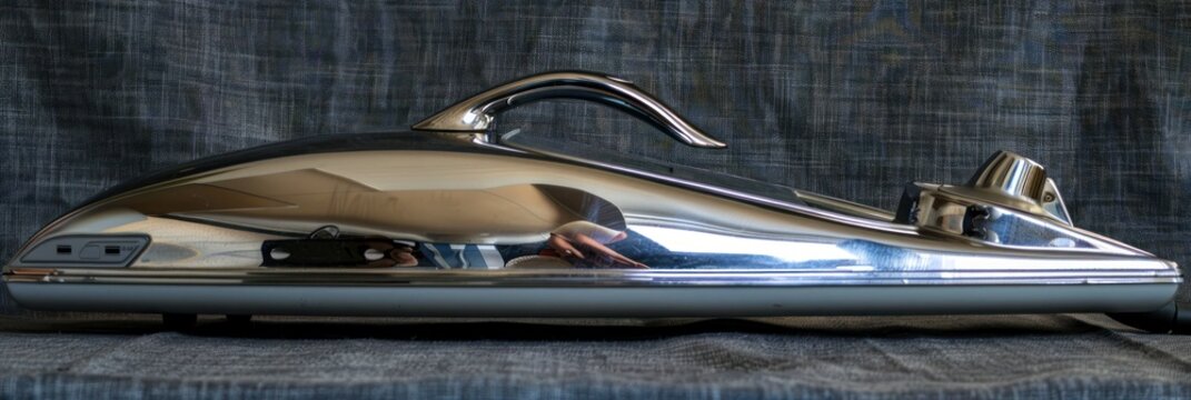 Vintage Chrome Vacuum Cleaner on a Denim Background.