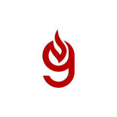 a combination of fire and initials, or letters, or alphabet, or numbers in the form of a logo and vector in red color for business purposes and others