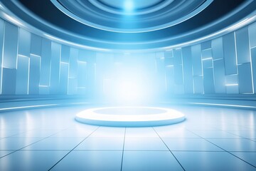 Obraz premium Empty stage with blue futuristic interior.