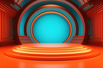 Naklejka premium Abstract modern stage podium with red and blue glow.