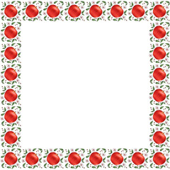 Red apple pattern frame with flower and leaves with soft pink background. Pattern design for fabric, wallpaper, wrapping