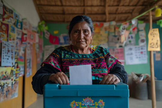 Elderly Mexican woman in traditional clothing proud of her cultural heritage, practice her right to vote