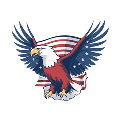 Obraz premium Bald Eagle Soaring Over American Flag Illustration