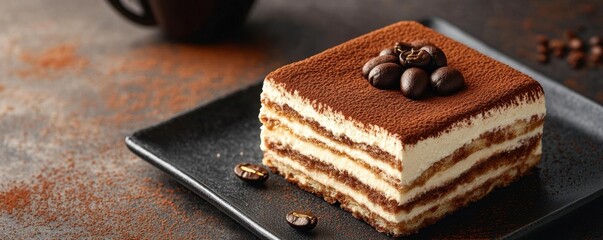 Detailed shot of a layered tiramisu with a freshly brewed espresso, sophisticated dessert pairing, Italian influence, culinary excellence