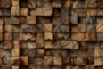 A seamless pattern of wooden blocks arranged in an intricate geometric arrangement, creating a visually appealing and textured background for various applications. The wood texture adds warmth to the 