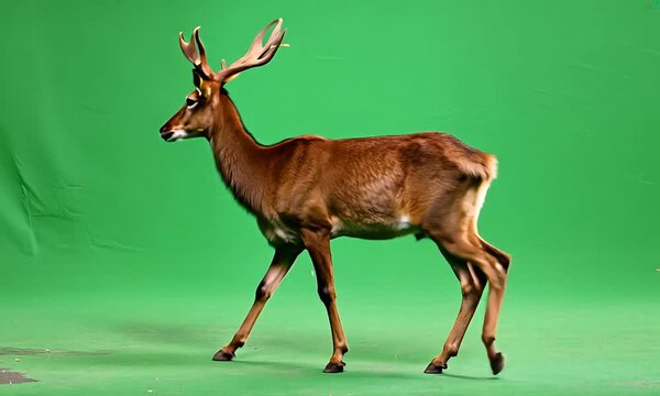 Majestic Deer with Antlers on green screen background with ai generated.
