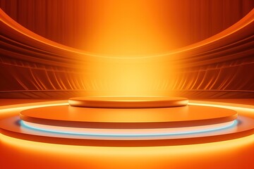 Abstract orange background with a glowing circular platform.