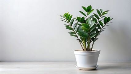 Obraz premium Green Plant in White Pot on Wooden Table.