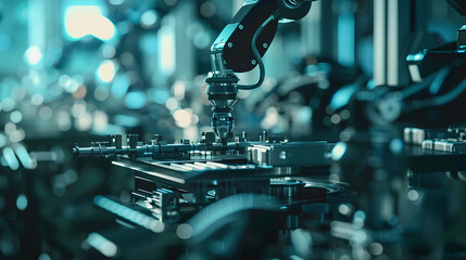 Industrial robot arm assembling automotive parts  high precision  modern factory