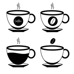 Hot coffee cup illustration, cut out. Cup coffe with steam and bean isolated on white background.