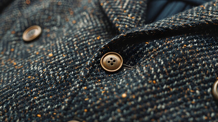 photorealistic image of a man's suit jacket, tailored to perfection from luxurious wool fabric, featuring a classic herringbone pattern and subtle pinstripes.