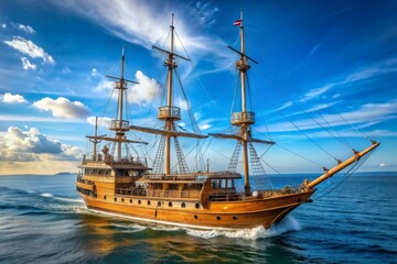 Fototapeta premium A large wooden ship sails through the ocean