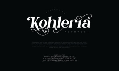 Kohleria swash luxury elegant alphabet letters and numbers. Vintage wedding typography classic serif font decorative vintage retro. creative vector illustration