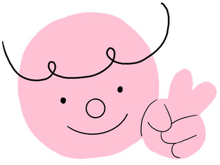 Emoji, Cute Face, Pink, Drawing, Posing, Cartoon, victory, smile, emotion, design element, isolated