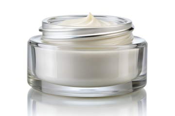 Glass cream jar isolated on the transparent PNG background
