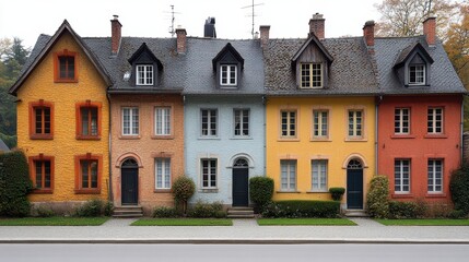 Fototapeta premium Colorful Row of Quaint Houses in a Charming Neighborhood