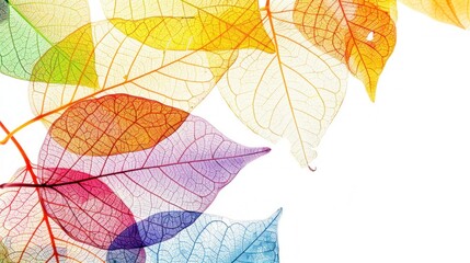 Colorful Skeleton Leaves on White Background
