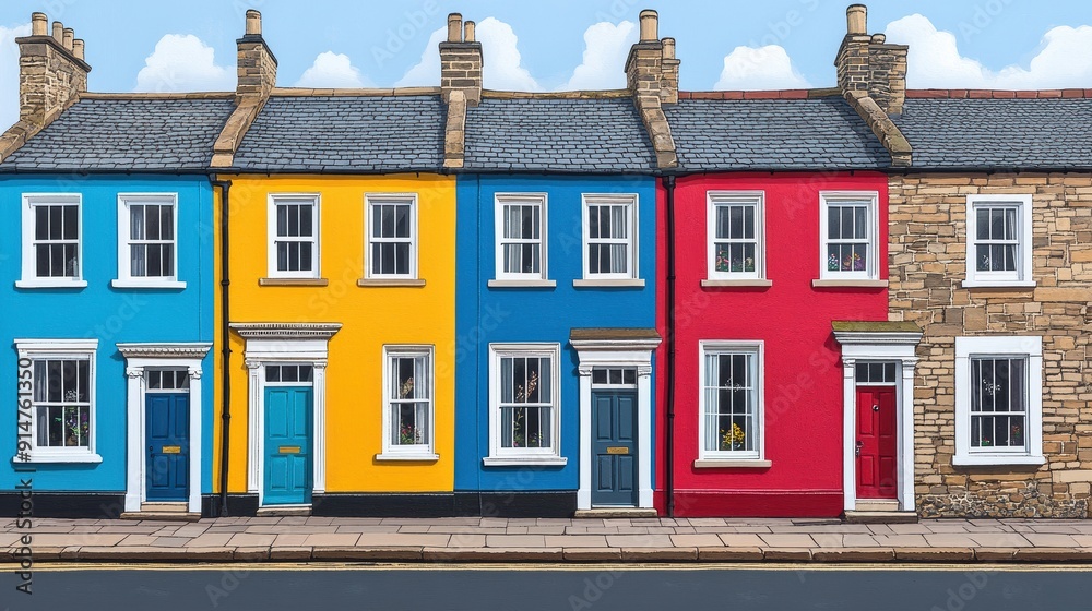 Wall mural Colorful Row Houses with Distinctive Doors