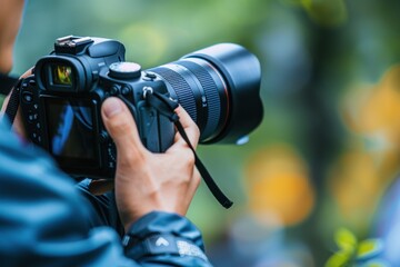 Obraz premium Close up of a photographer holding a camera.