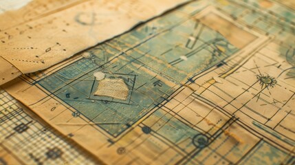 Obraz premium Close-up of a vintage map with faded markings.