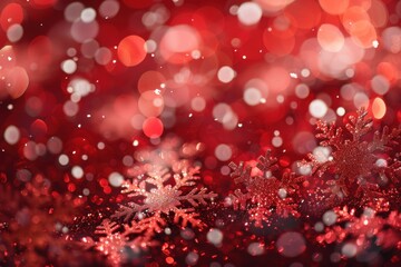 Festive Red Christmas Background with Sparkling Snowflakes for a Cozy and Magical Winter Wonderland