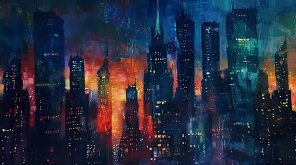 Obraz premium Nighttime Cityscape with Glowing Windows