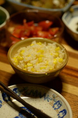 The corn rice is a home-cooked dish in japan.